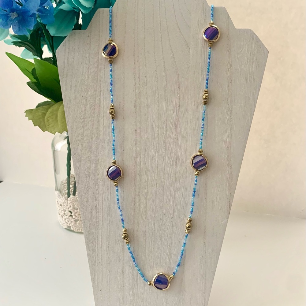 Blue and Gold Bead Necklace